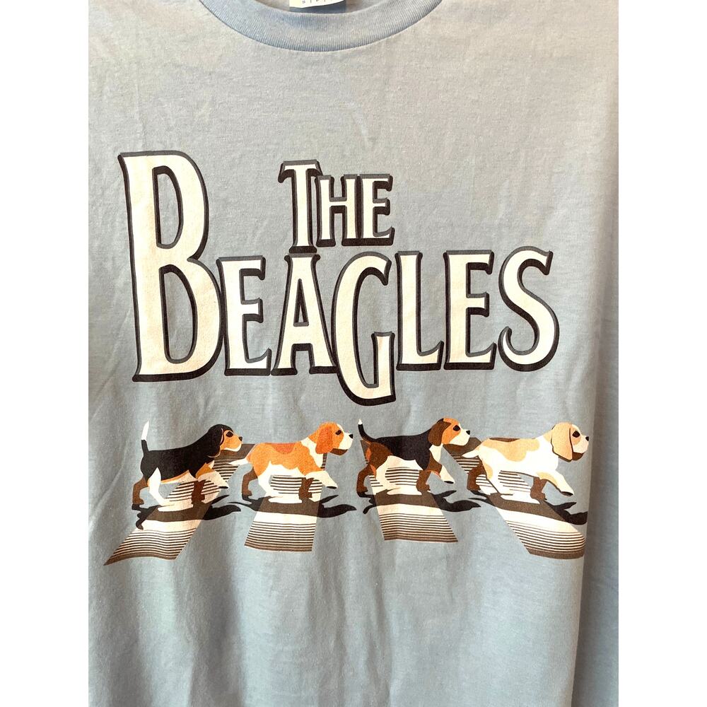 The Beagles Beatles Parody Graphic T-Shirt Blue Dog Lover Tee Abbey Road Whimsy - Picture 2 of 4